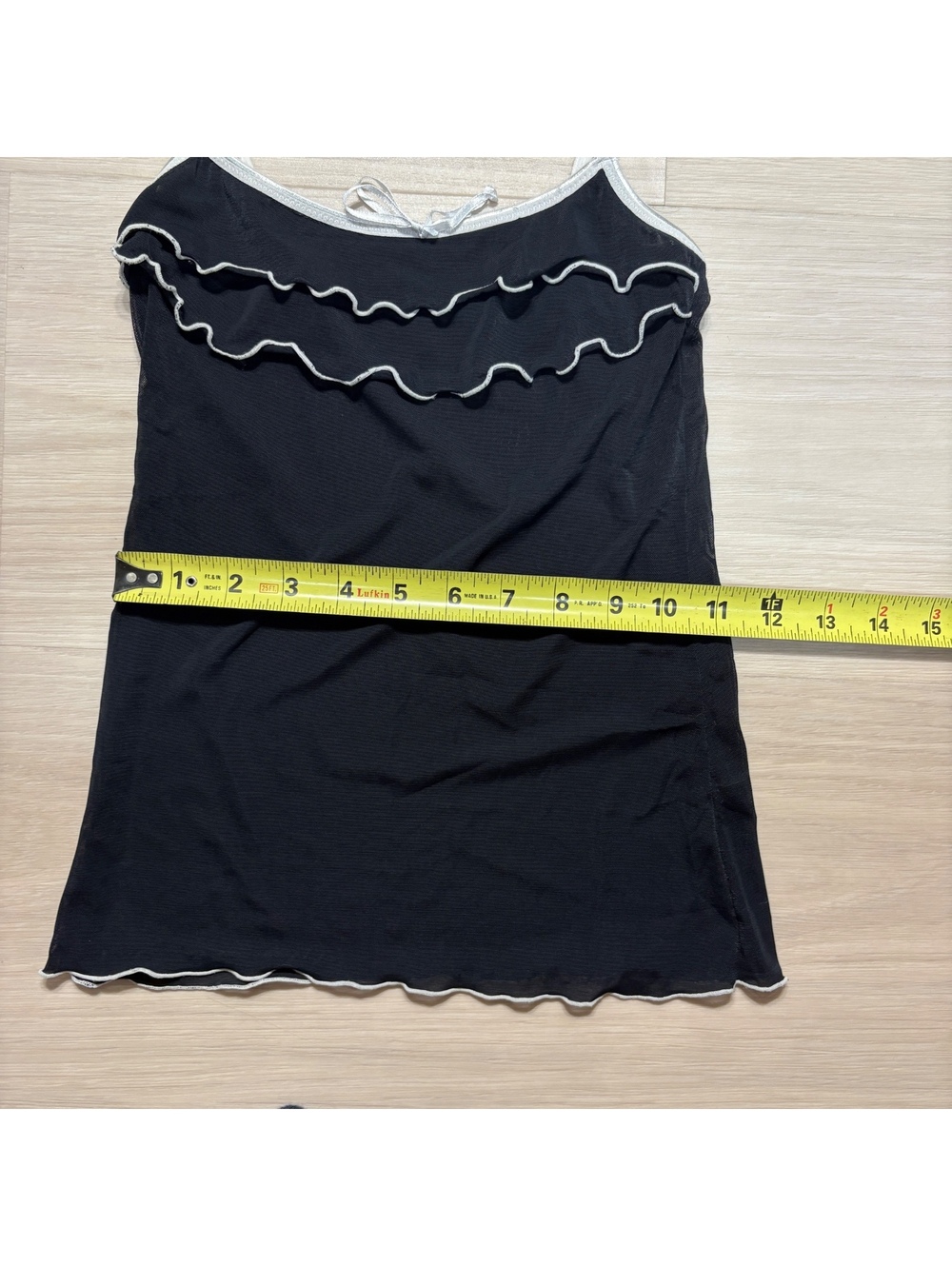 Y2K coquette black white ruffle contrast trim babydoll cami tank top - Picture 3 of 5